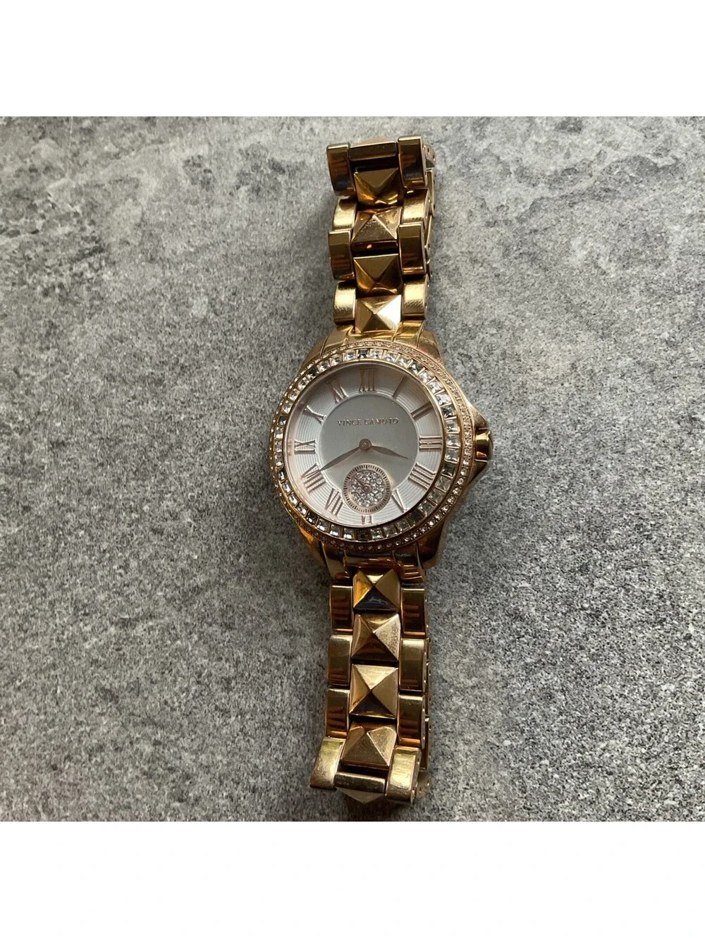 Vince Camuto Rose Gold Tone Womens Watch VC5160 Crystal Accent Bezel 38mm A18